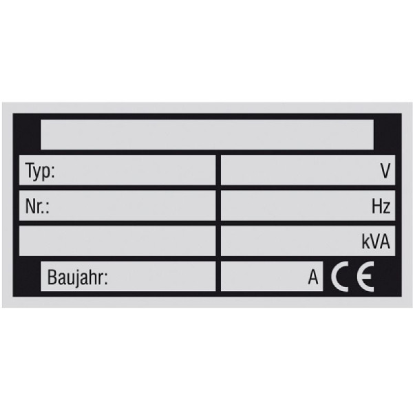 Stein HGS Typen- und Leistungsschild, Alu, hart / 0,56 mm, Maße (BxH): 74 x 37 mm, 51.0772