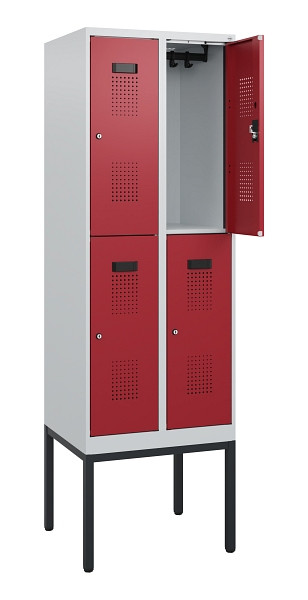C+P Doppelstock-Spind Evolo PLUS, Gestell, 4 Fächer, 1950x600x500mm, 7035/3003, Zylinderschloss, 0493305-20 S10026