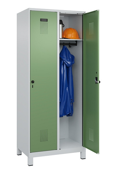 C+P Spind Evolo PLUS, mit Füßen, 2 Abteile, 1950x800x500mm, 7035/6011, Verschluss Drehriegel, Ablageböden 2, 049010-22 S10010