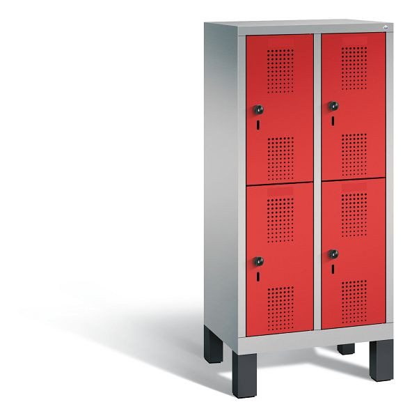 C+P Kindergarten-Spind doppelstöckig Evolo, H1350xB610xT300mm, Farbe: Weißaluminium / feuerrot, 483103-20 S10047