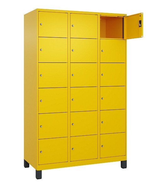 C+P Schließfachschrank Evolo PLUS, mit Füßen, 18 Fächer, 1950x1200x500mm, 1023/1023 Verkehrsgelb, 049010-326 S10022