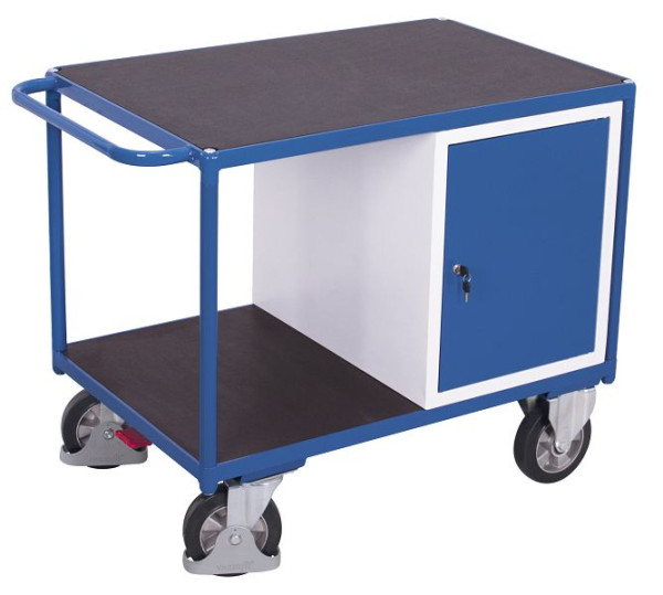 VARIOfit Schwerlast Werkstattwagen mit 2 Ladeflächen, Außenmaße: 1.190 x 700 x 930 mm, RAL 5010 enzianblau, mit verschließbarer Flügeltür, sw-700.620