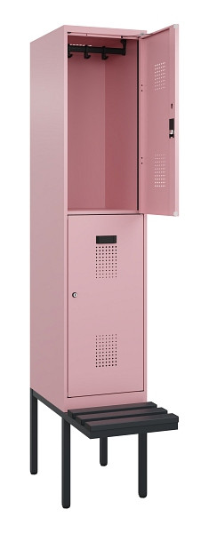 C+P Doppelstock-Spind Evolo PLUS, Bank, 2 Fächer, 2120x400x815mm, 3015/3015, Zylinderschloss, Sitzfläche Kunststoff, 0493407-12 S10138