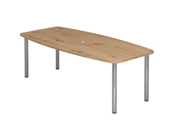 Hammerbacher Konferenztisch KT22C, 220 x 103 cm, Platte: Asteiche, 25mm dick, Vier-Fuß-Gestell verchromt, Rundrohr 6 cm, Arbeitshöhe 72-74 cm, VKT22C/R/C