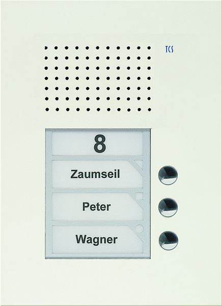 TCS Audio Außenstation Serie PUK 3 Klingeltasten (rechtsbündig), 1-spaltig, UP weiß, PUK03/1-WS