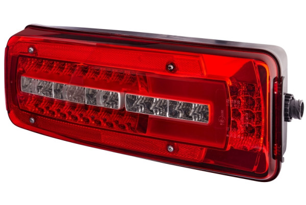 HELLA Heckleuchte, Truck Full LED, LED, 24V, Anbau/rot, LED-Lichtfarbe: rot/gelb/weiß, 500mm, DIN Bajonett, Rundstecker, links, M, 2VD 012 381-311
