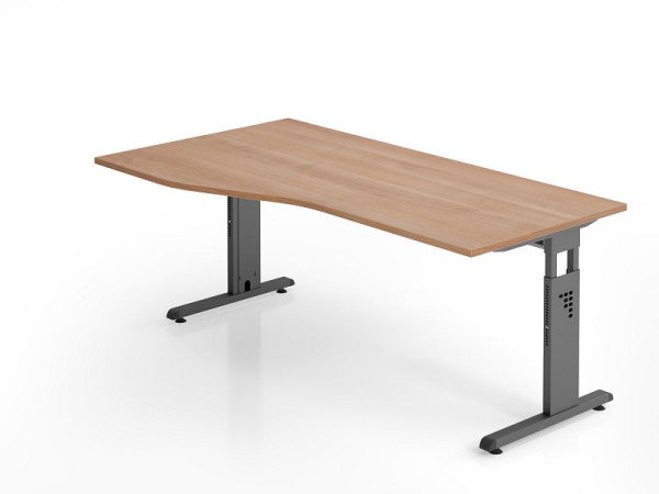 Hammerbacher Schreibtisch OS18, 180 x 100/80cm, Platte: Nussbaum, 25 mm dick, 2 mm ABS-Kante, Freiform, links oder rechts montierbar, VOS18/N/G