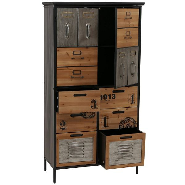 Mendler Apothekerkommode HWC-O80, Schrank Highboard Schubladen, Vintage Shabby-Look 136x73x35cm, natur Metalloptik, 139309