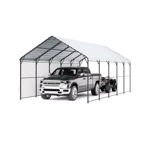 VEVOR Zeltgarage 4 x 8 x 3,15 m, Carport mit Stahlrahmen & Dach, Autozelt mit abnehmbaren Seitenwänden, für Auto & Traktoren, ZXCP1326FT00MD5OCV0