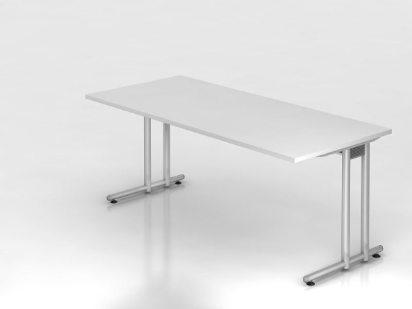 Hammerbacher Schreibtisch C-Fuß 180x80cm Weiß/Silber, Arbeitshöhe 72 cm, VNS19/W/S
