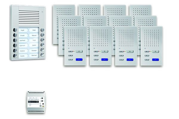 TCS Türkontrollsystem audio:pack AP für 12 Wohneinheiten, mit Außenstation PES 12 Klingeltasten, 12x Freisprecher ISW3030, Steuergerät, PPAF12-EN/02