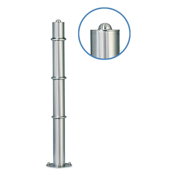 Stein HGS Absperrpfosten "Acero Halbhügel" (V2A) Ø76mm, aus Edelstahl, 3 Zierringe, zum Aufdübeln, selbstaufrichtend bis 30°, geschliffen, 13222-g