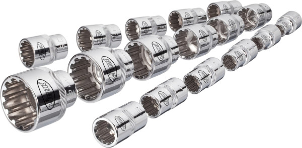VIGOR Multiprofil Steckschlüsseleinsatz Satz, Vierkant hohl 12,5 mm (1/2 Zoll), Multiprofil, 10 - 32, Anzahl Werkzeuge: 17, V1898