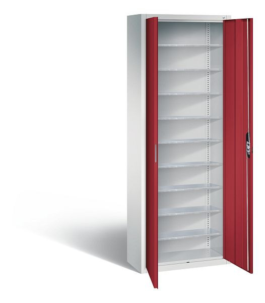 C+P Magazinschrank Serie 13, H1980xB700xT300mm, Farbe: Lichtgrau / Rubinrot, Muldengriff, 133113-20 S10077
