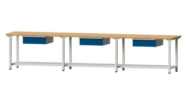 ANKE Werkbänke Arbeitstisch, Modell 103, 4050 x 700 x 840 mm, RAL 7035/5010, BMP 40 mm, 400.532