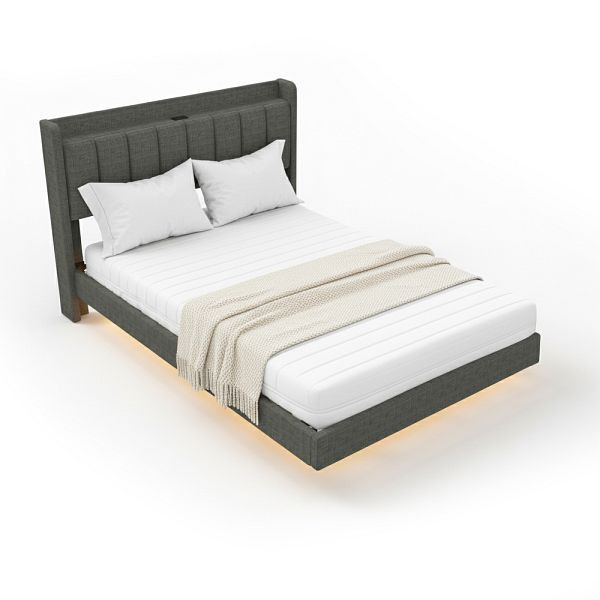 HOME DELUXE LED Bett schwebend MELURA - 140x200 cm dunkelgrau mit Matratze, 74649