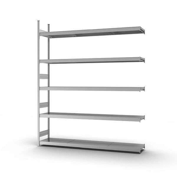 hofe Großfach-Anbauregal, 3000x400x2500 mm, 5 Fachebenen, verzinkt, 350 kg Fachlast, 2000 kg Feldlast, zweiseitige Bedienung, GZA30425B