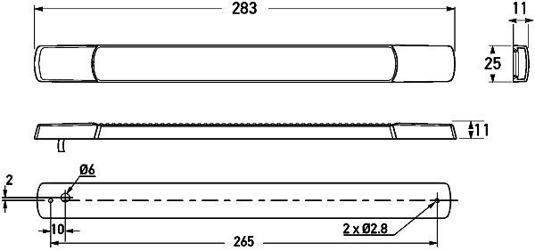 HELLA Zusatzbremsleuchte - Strip Lamp - LED - 12V - Anbau - transparent - LED-Lichtfarbe: rot - 2500mm - offene Kabelenden - hinten, 2DA 980 887-311