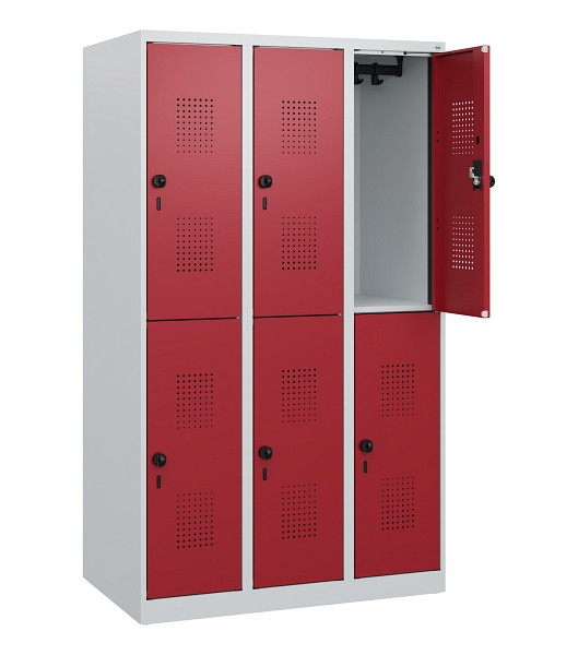 C+P Doppelstöckiger Spind Evolo PLUS, 6 Fächer, 1530x900x500mm, 7035/3003, Drehriegel, 0493005-30 S10004