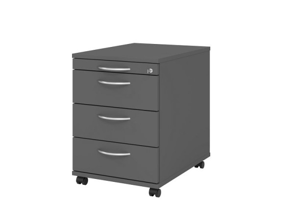 Hammerbacher Rollcontainer 58cm, 3 Schübe, Schloss Bogengriff Graphit, VAC30/G/G/BM