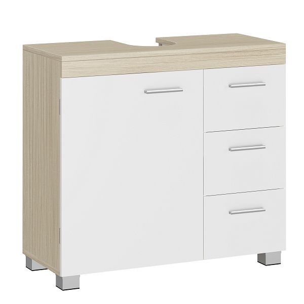 VASAGLE Badezimmerschrank, Wolkenweiß Natural Beige, 70x30x63,8 cm, BBK503K01