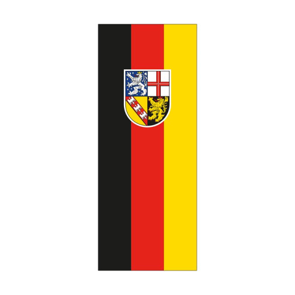 Stein HGS Landesflagge Saarland, 400 x 150 cm (Hochformat), mit Kunststoff-Karabiner, FlagTop 110 g/m², für Fahnenmasten ab 8 m, mit Hohlsaum für Ø 4 cm Ausleger, 26526