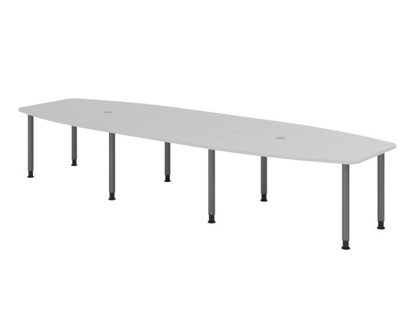 Hammerbacher Konferenztisch KT40C, 400 x 130 cm, Platte: Grau, 25mm dick, Acht-Fuß-Gestell graphit, Rundrohr 6 cm, Arbeitshöhe 72-74 cm, VKT40C/5/G