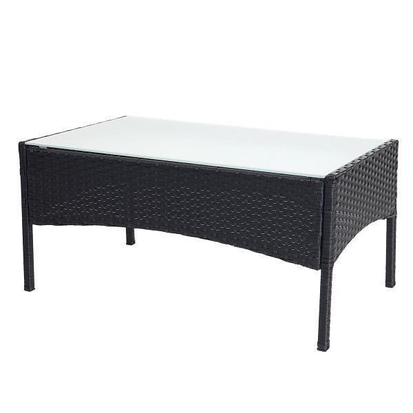 Mendler Poly-Rattan Gartentisch Halden, Beistelltisch Tisch mit Glasplatte, anthrazit, 52039