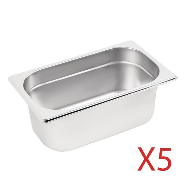 Vogue GN-Behälter Set 5x GN1/4 100mm, Edelstahl, S407, 5050984271533