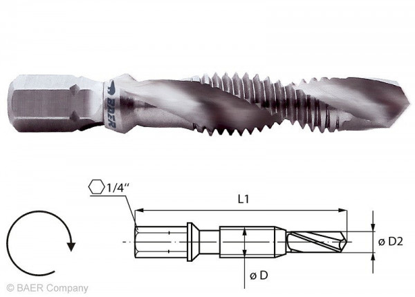 BAER HSSG Kombi-Bit-Gewindebohrer M 4 x 0,7, 111301002