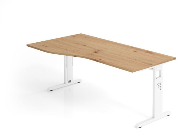 Hammerbacher Schreibtisch OS18, 180 x 100/80cm, Platte: Asteiche, 25 mm dick, C-Fuß-Gestell in Weiß, Arbeitshöhe 65-85 cm, VOS18/R/W