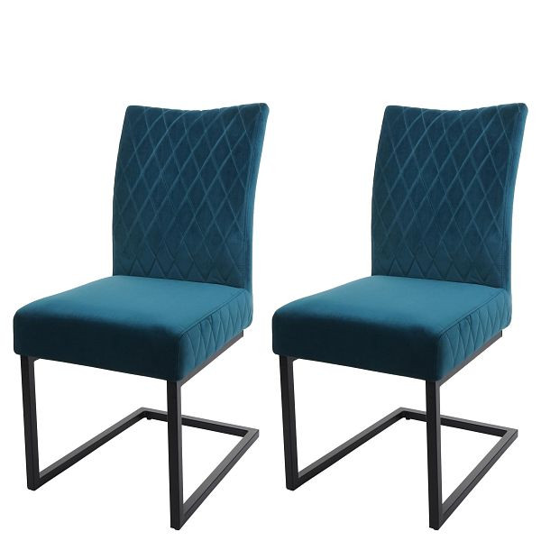 Mendler 2er-Set Freischwinger HWC-L15, Besucherstuhl Konferenzstuhl Stuhl, Samt Stahl pulverbeschichtet, türkis-blau, 98116+98117