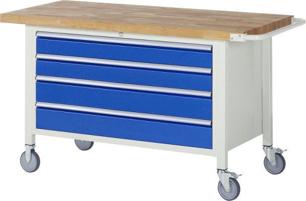 RAU Fahrbare Werkbank 8000 - Modell 8362, B1500 x T700 x H880-1080 mm, Unterbau-Container, 4x Schubladen: 2xH120, 2xH150 mm, 05-8362A2-157B4H.11