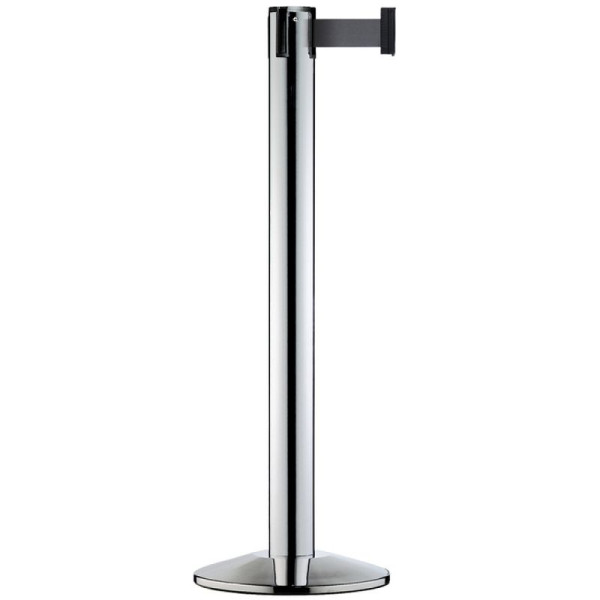 Stein HGS Personenleitsystem -Beltrac Modern-, mobil, Stahl, chrom poliert, schwarz/gelb schraffiert, mit Sicherheits-Gurtendstück (selbstlösend), 11251-ch1403