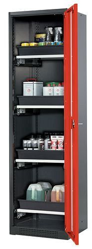 asecos Chemikalienschrank Systema-T CS-54RG, Korpus anthrazit, Flügeltüren rot, 4 Tablarauszüge, 208919
