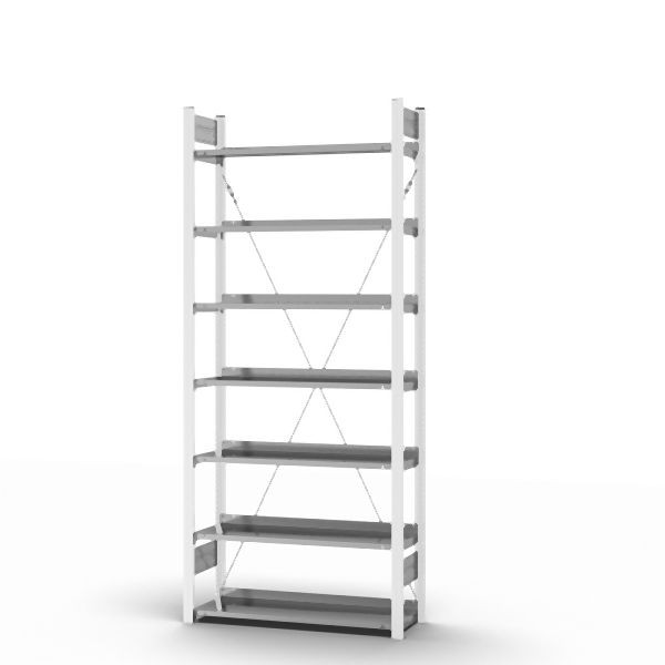 hofe Grundregal, zerlegt, 7 Böden 2350 x 300 x 1000 mm, verzinkt Stützprofile - Verkehrsweiß/RAL 9016, HWG23310EX