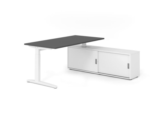 Hammerbacher Schreibtisch XB16, 160x80cm, Platte: Graphit, 25mm dick, C-Fuß Gestell Weiß, höheneinstellbar, Weiß / Weiß, VXBE16SB/G/W/W/W