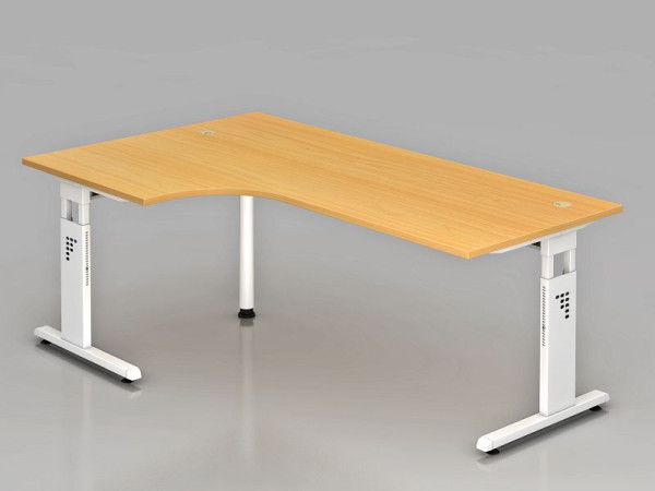 Hammerbacher Winkeltisch C-Fuß 200x120cm 90° Buche/Weiß, Winkelform 90°, links oder rechts montierbar, Arbeitshöhe 65-85 cm, VOS82/6/W