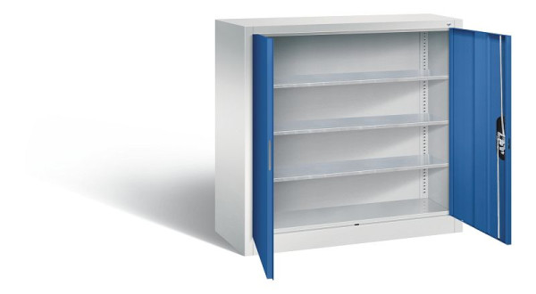 C+P Magazinschrank Serie 13, H1000xB1000xT420mm, Farbe: Lichtgrau / Enzianblau, Muldengriff, 133944-21 S10037
