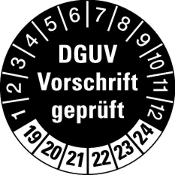 Schilder Klar Prüfplakette DGUV Vorschrift geprüft schwarz/weiß, ab 23, 30 mm Dokumentenfolie selbstklebend, VE: 40 Stück, 1/03.23