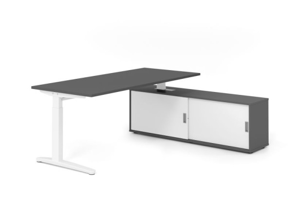 Hammerbacher Schreibtisch XB19, 180x80cm, Platte: Graphit, 25mm dick, C-Fuß Gestell Weiß, höheneinstellbar, Ahorn, SB/G/W/G/W, VXBE19SB/G/W/G/W