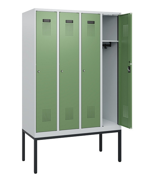 C+P Spind Evolo PLUS, Gestell, 4 Abteile, 1950x1200x500mm, 7035/6011, Zylinderschloss, 0490305-40 S10036