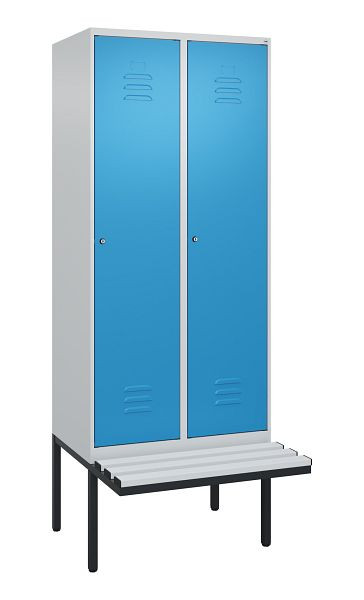 C+P Umkleidespind Classic PLUS, 2 Abteile, 2120x800x815mm, 7035/5012, Zylinderschlösser, je 2 Doppel-Haken, 0800407-22F S10019