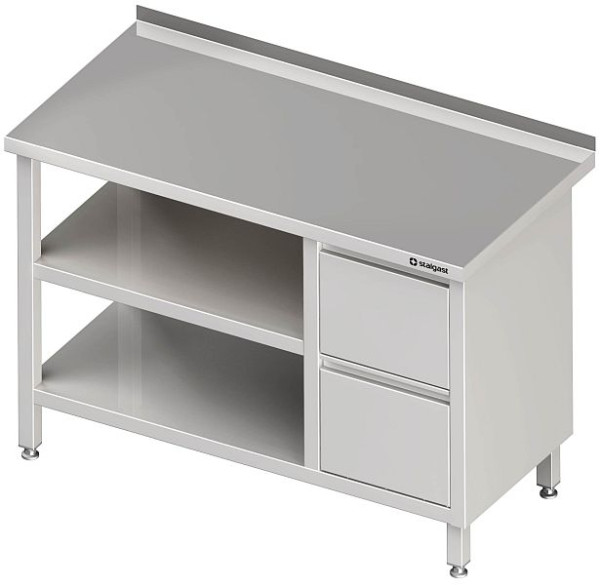 Stalgast Arbeitstisch mit Grund und Zwischenboden, 2500x600x850 mm, mit 2er Schubladenblock rechts, ohne Aufkantung, verschweißt, VAT25607r