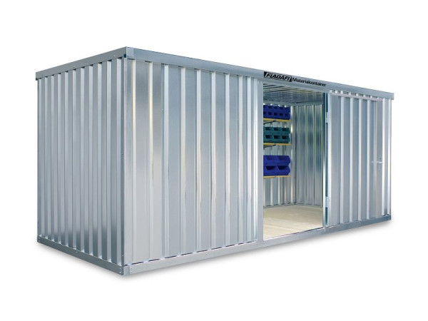FLADAFI Materialcontainer MC 1500, verzinkt, zerlegt, mit Holzfußboden, 5.080 x 2.170 x 2.150 mm, Einflügeltür auf der 5 m Seite, F15200101-911