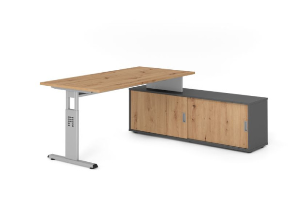 Hammerbacher Aufsatz-Schreibtisch OSE16, 160x80cm, Platte: Asteiche, 25mm dick, T-Fuß Gestell Silber, Ahorn, SB/R/S/G/R, VOSE16SB/R/S/G/R