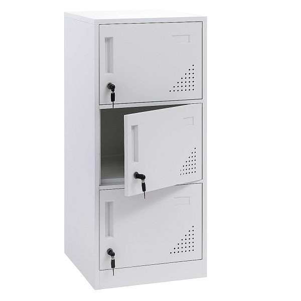 Mendler Spind HWC-P63, Schließfach Wertfachschrank Schließfachschrank 3 Türen, 90x38x45cm Stahl, weiß, 122515