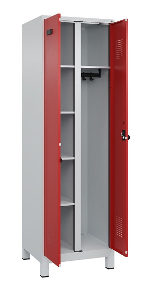 C+P Wäsche-/Garderobenspind Evolo PLUS, mit Füßen, 2 Abteile, 1950x600x500mm, 7, Frontfarbe RAL 3000 feuerrot, Drehriegel, 049610-20 S10003