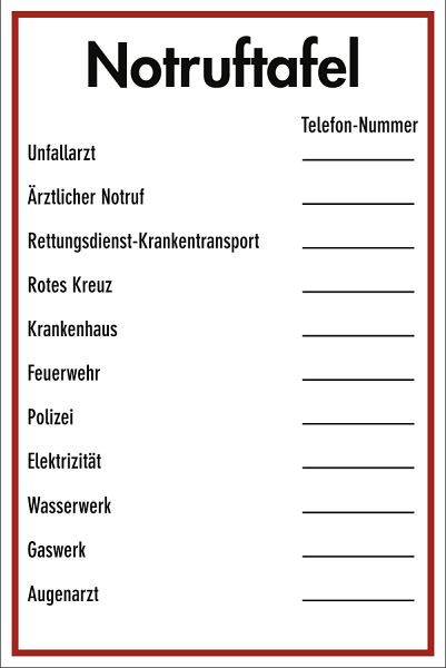 Moedel Notruftafel, Kunststoff, 200x300 mm, 57028, 4060081011711