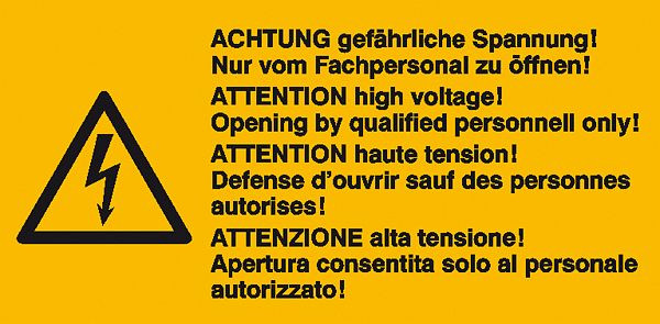 SafetyMarking Warn-Kombischild, Achtung gefährliche Spannung! Nur von Fachpersonal zu öffnen, 6,5x3,2 cm, Folie, selbstklebend, VE: 6 Stück/Bogen, 30.0621